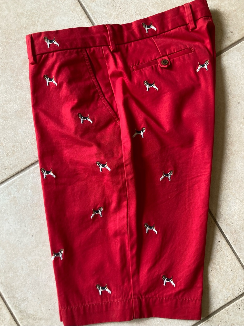 Vintage Men's Red Embroidered Dog Chino shorts